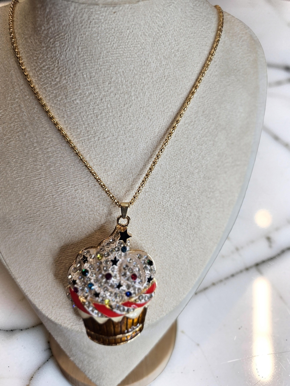 Betsey Johnson Crystal Cupcake Pendant Necklace